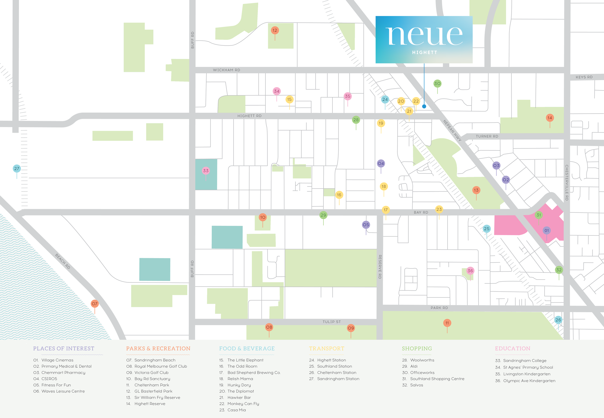 Neue Highett on Nepean Hwy and the surrounding area.